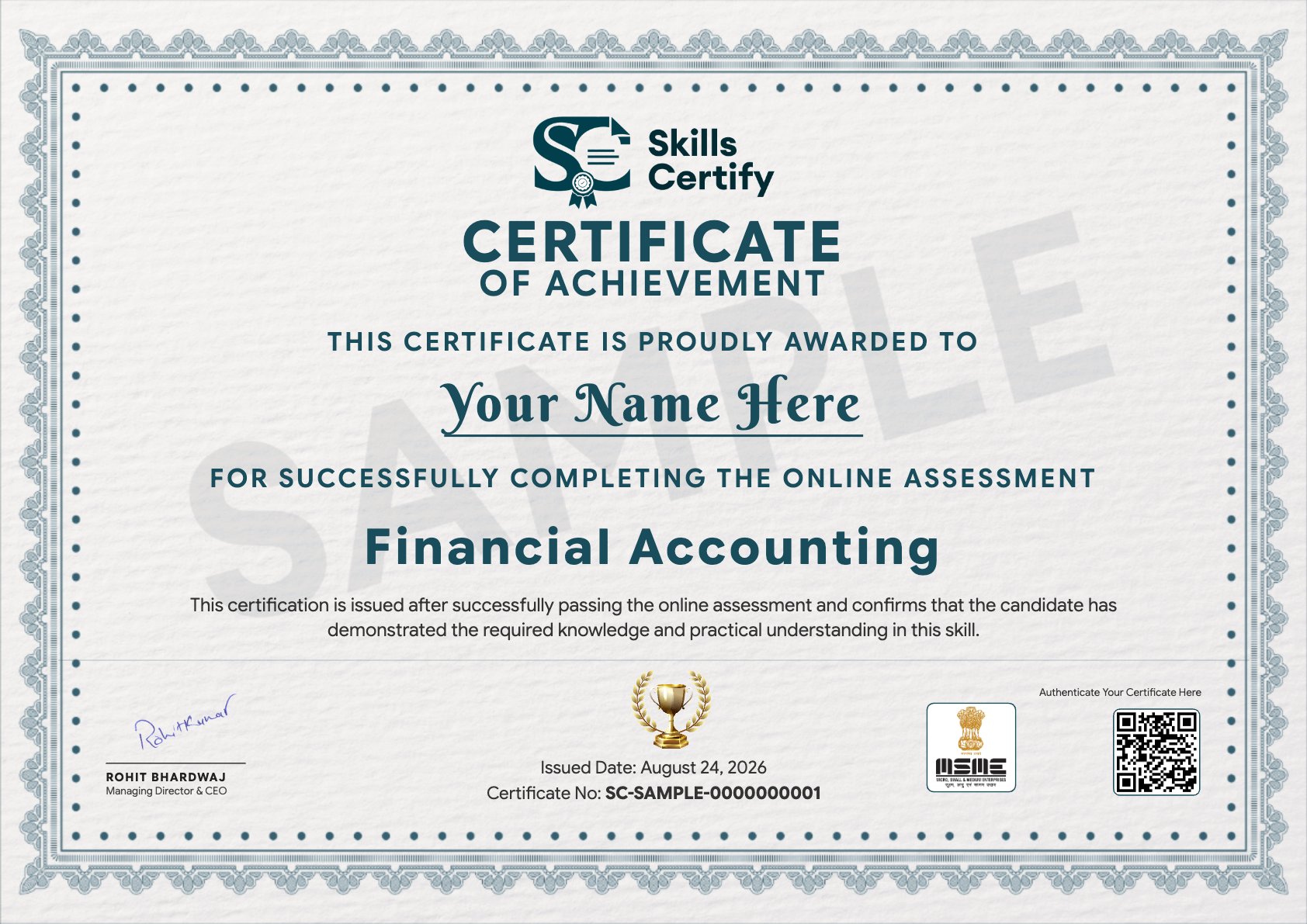 Financial Accounting Certificate Sample