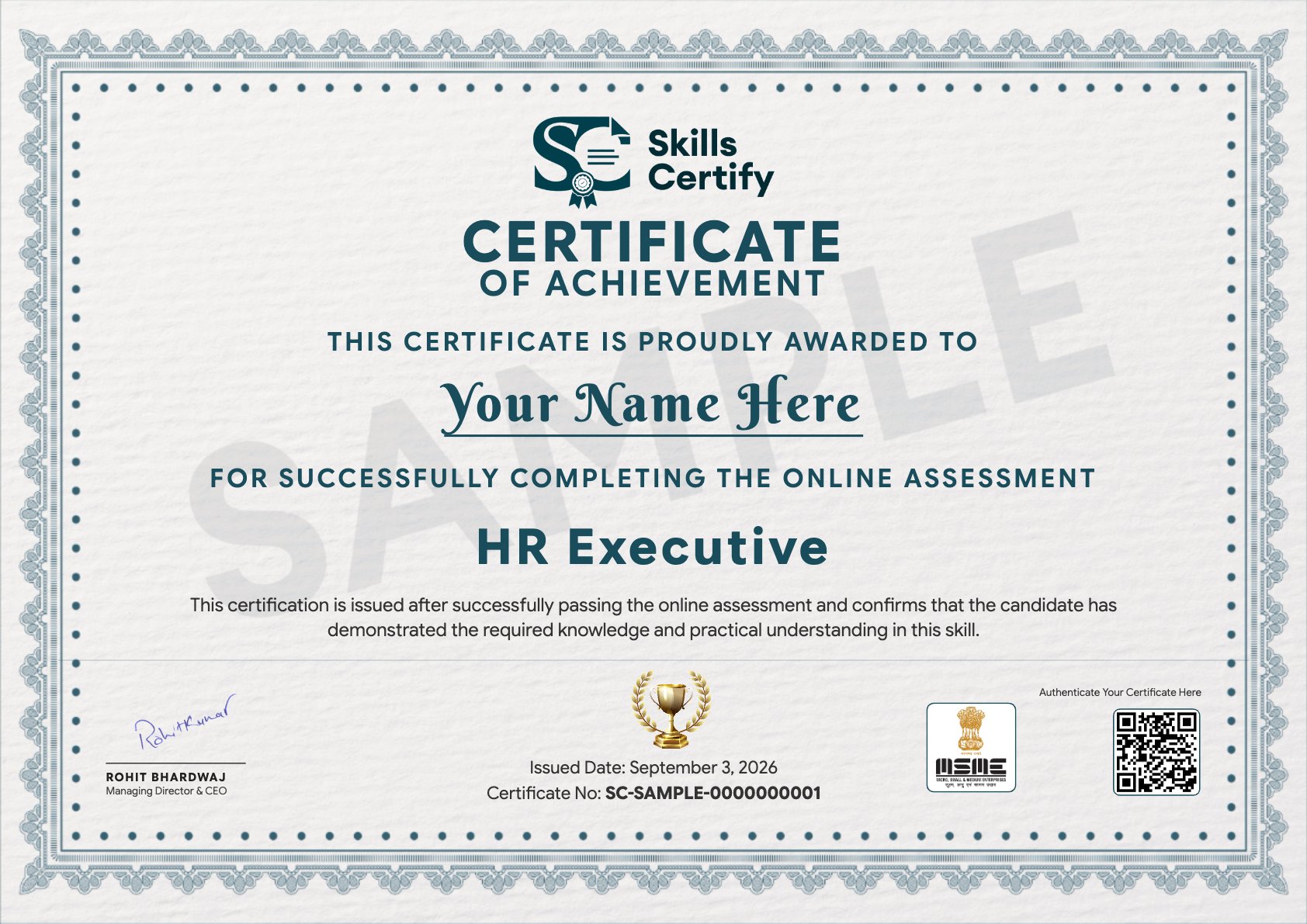 HR Executive Certificate Sample