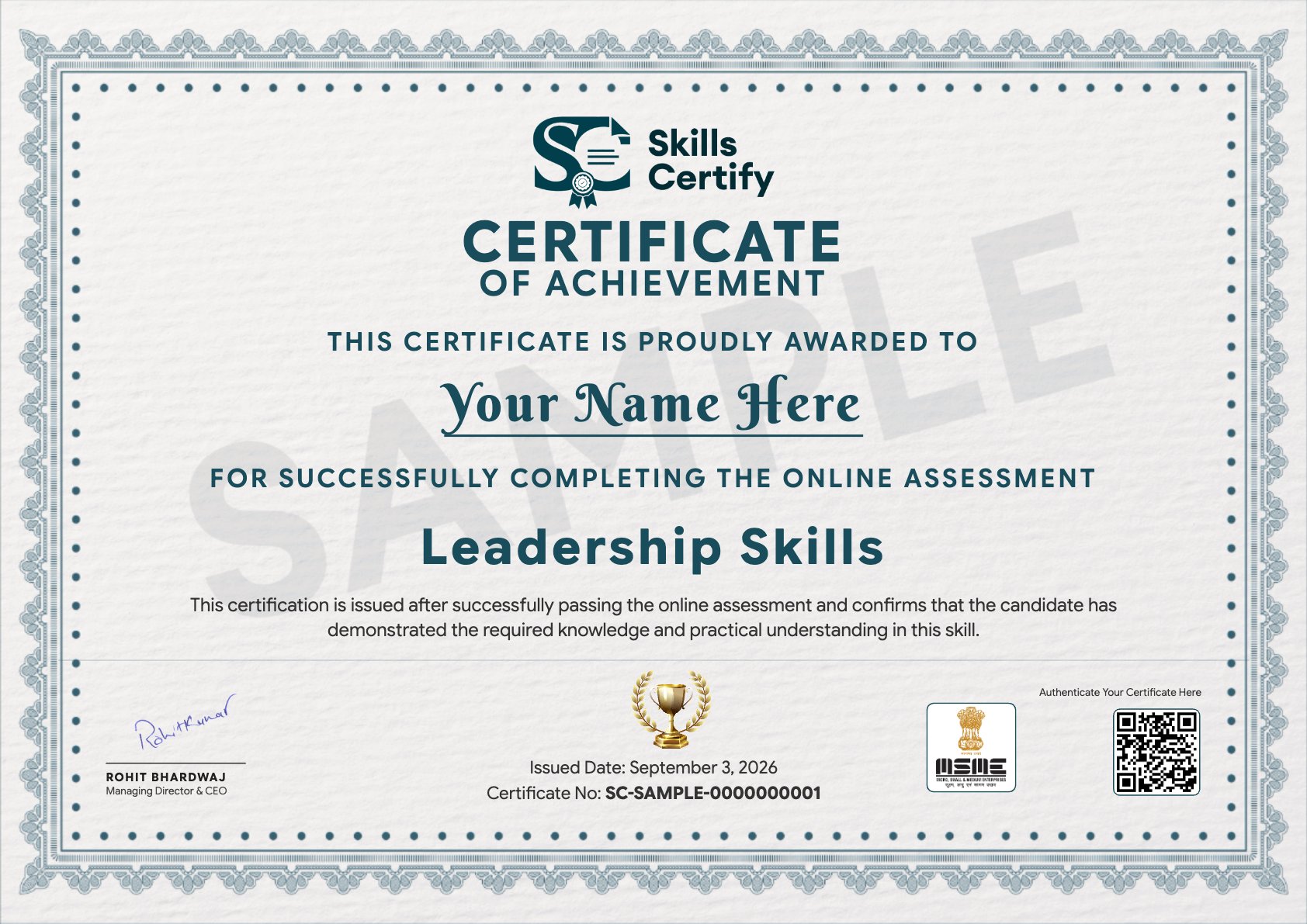 Leadership Skills Certificate Sample
