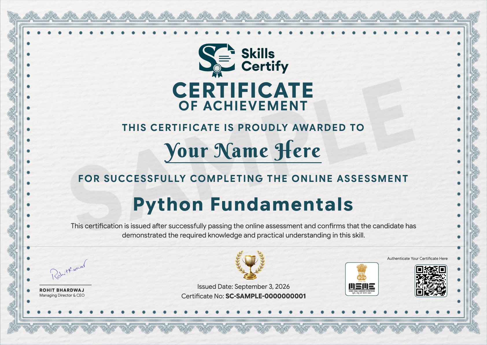 Python Fundamentals Certificate Sample