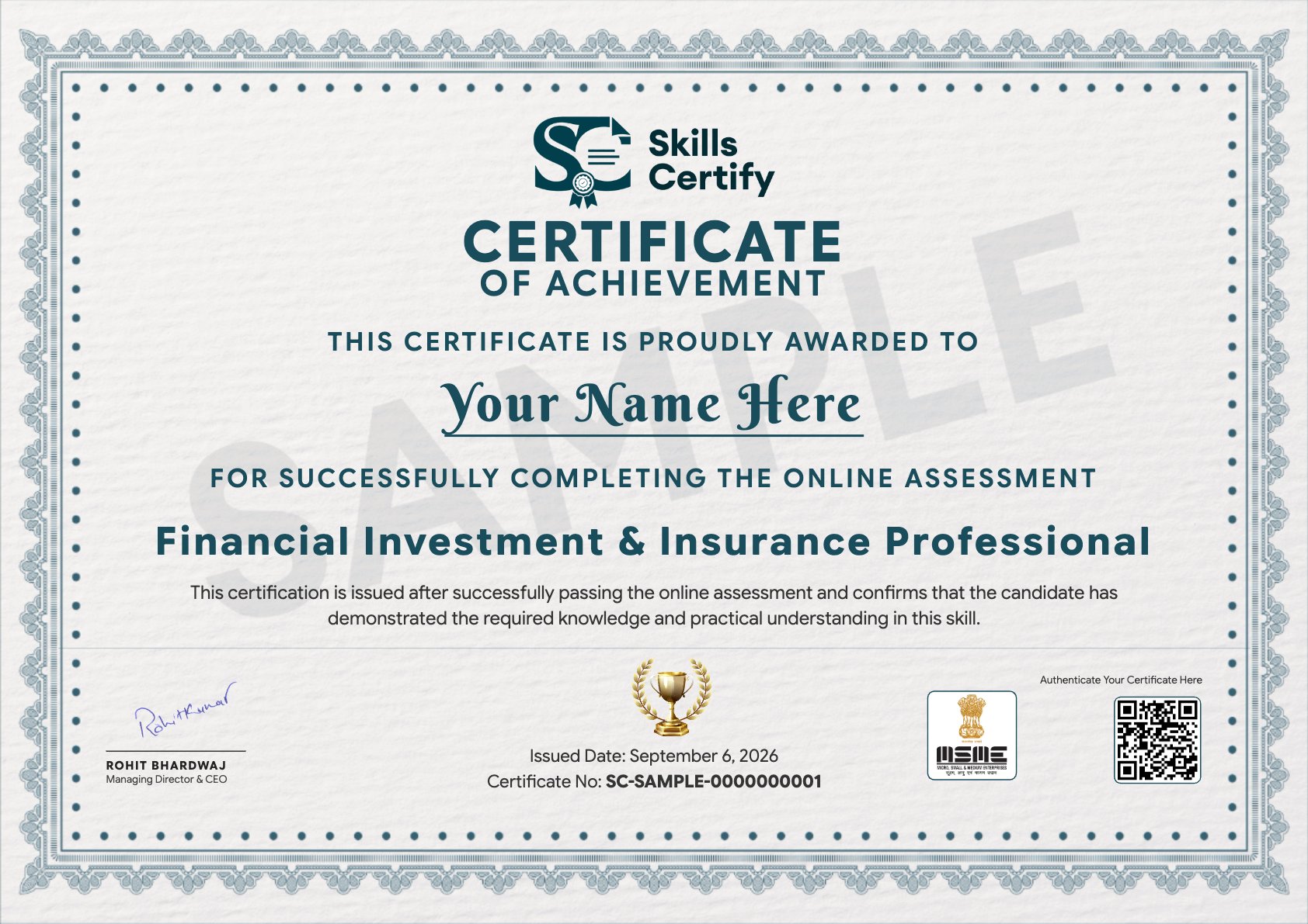 Financial Investment & Insurance Professional Certificate Sample
