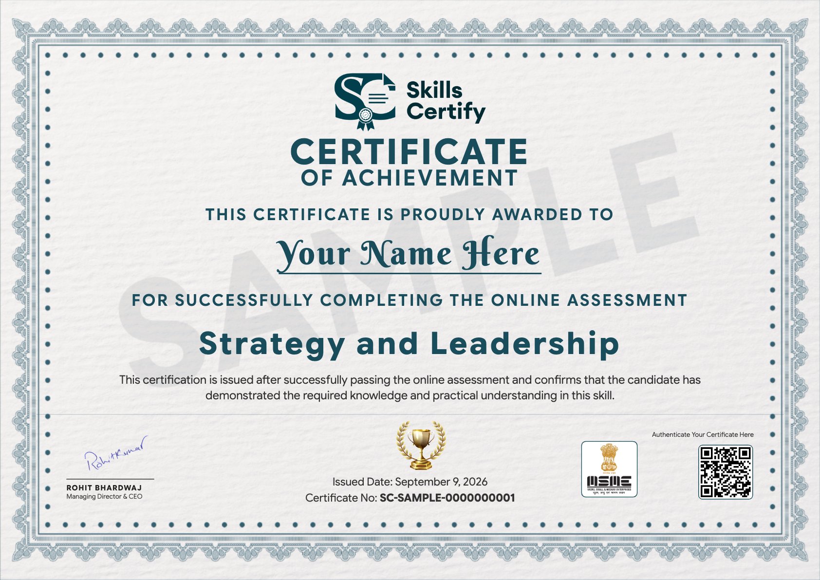 Strategy and Leadership Certificate Sample