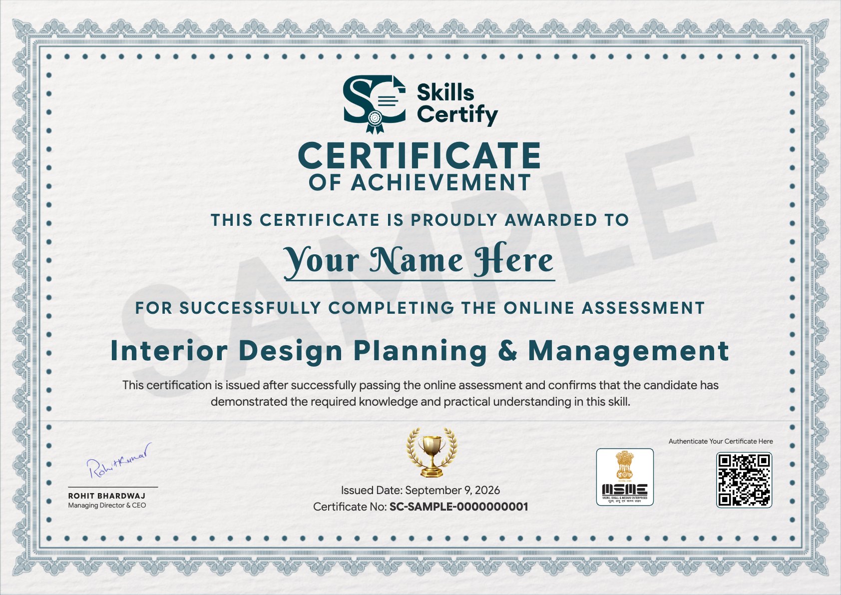 Interior Design Planning & Management Certificate Sample