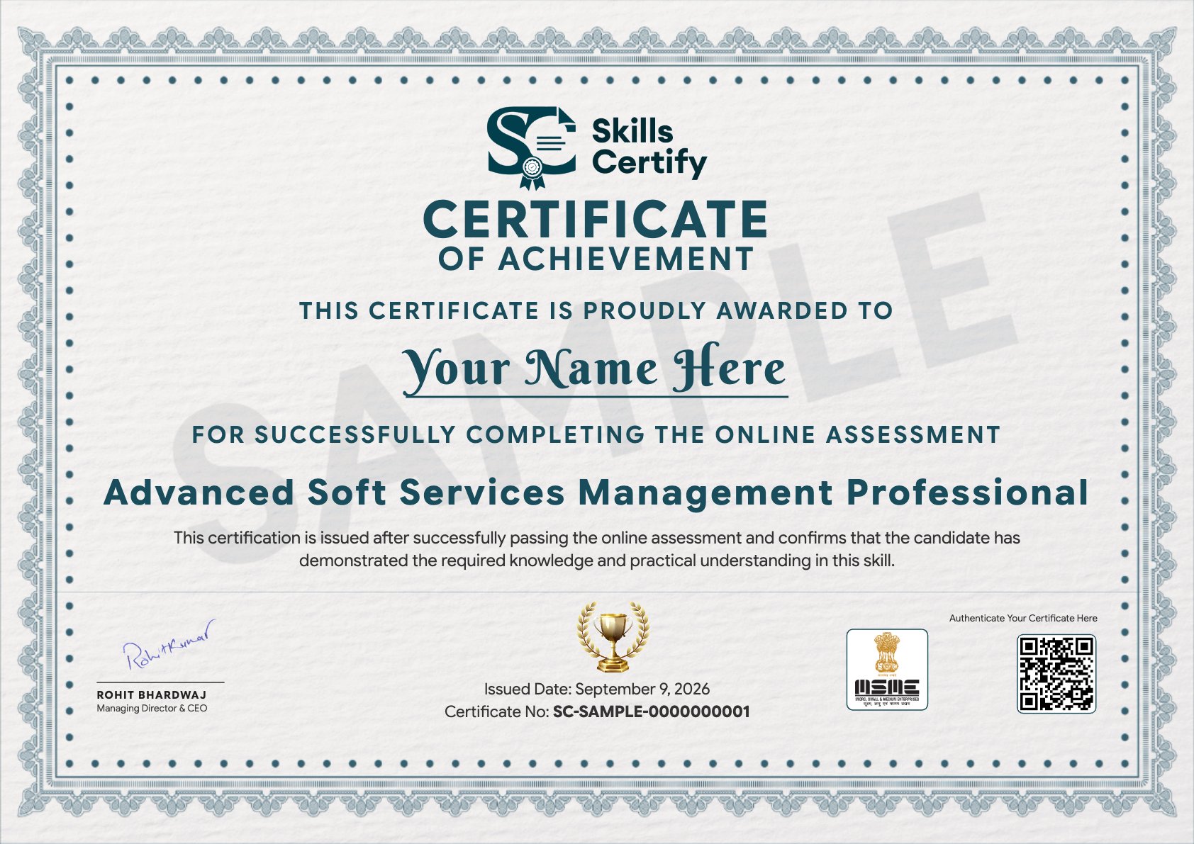 Advanced Soft Services Management Professional Certificate Sample