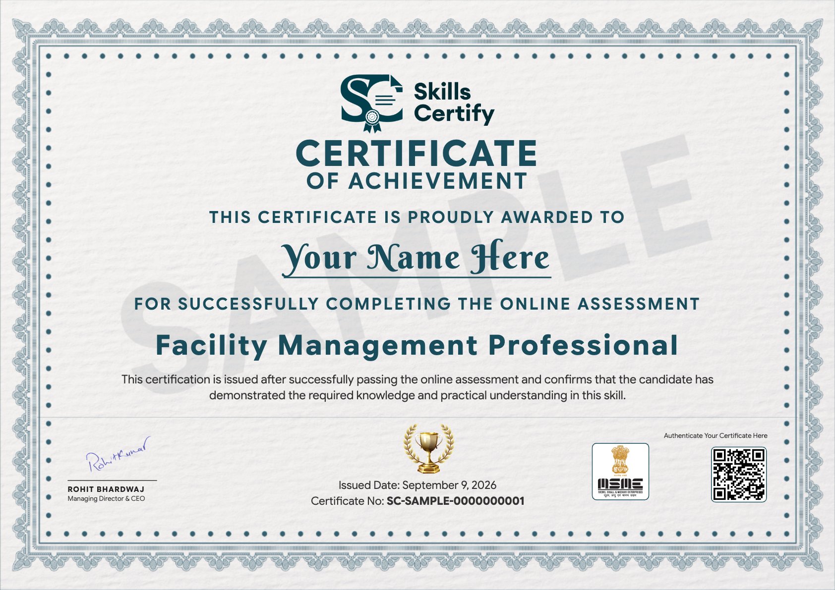 Facility Management Professional Certificate Sample