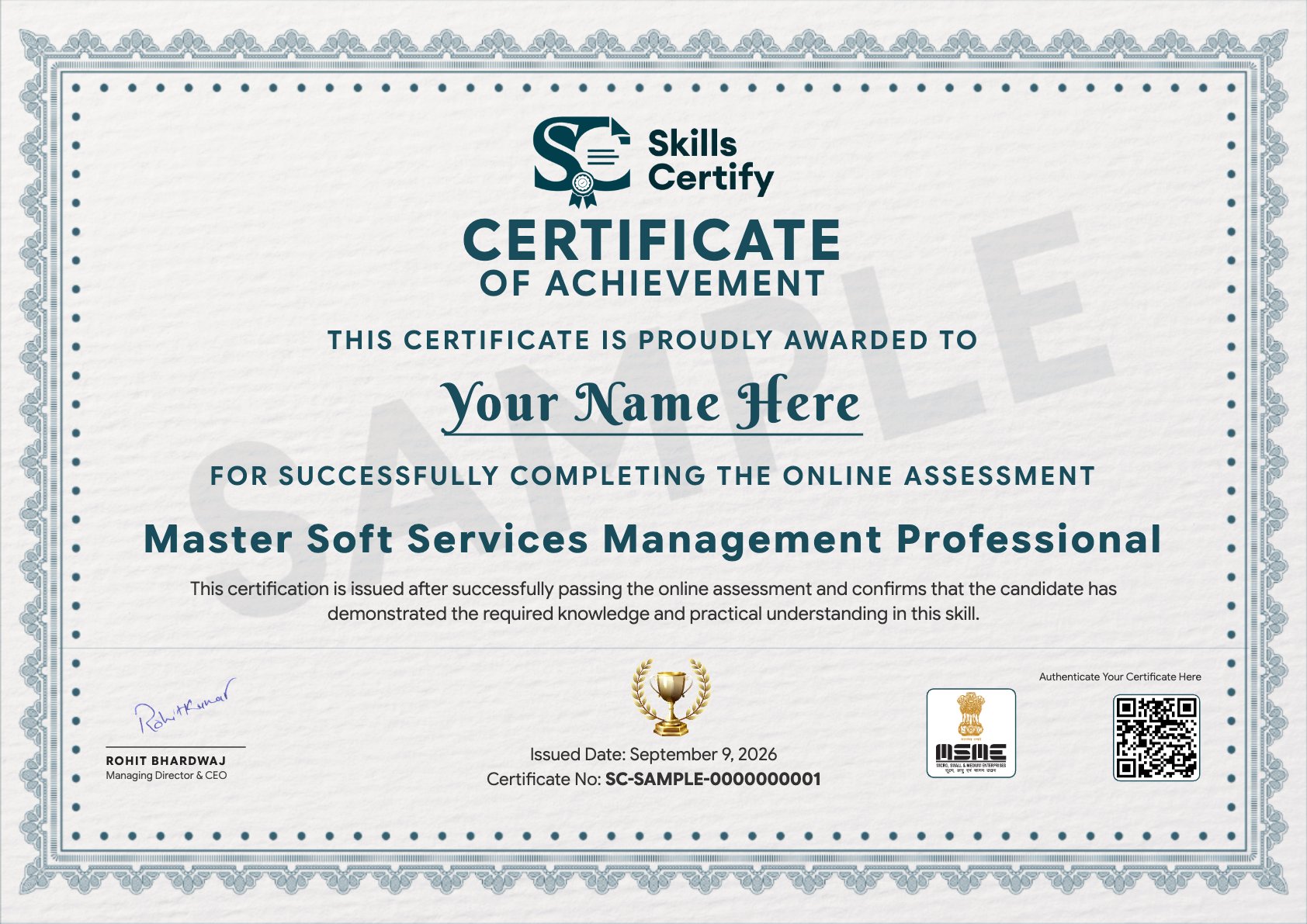 Master Soft Services Management Professional Certificate Sample