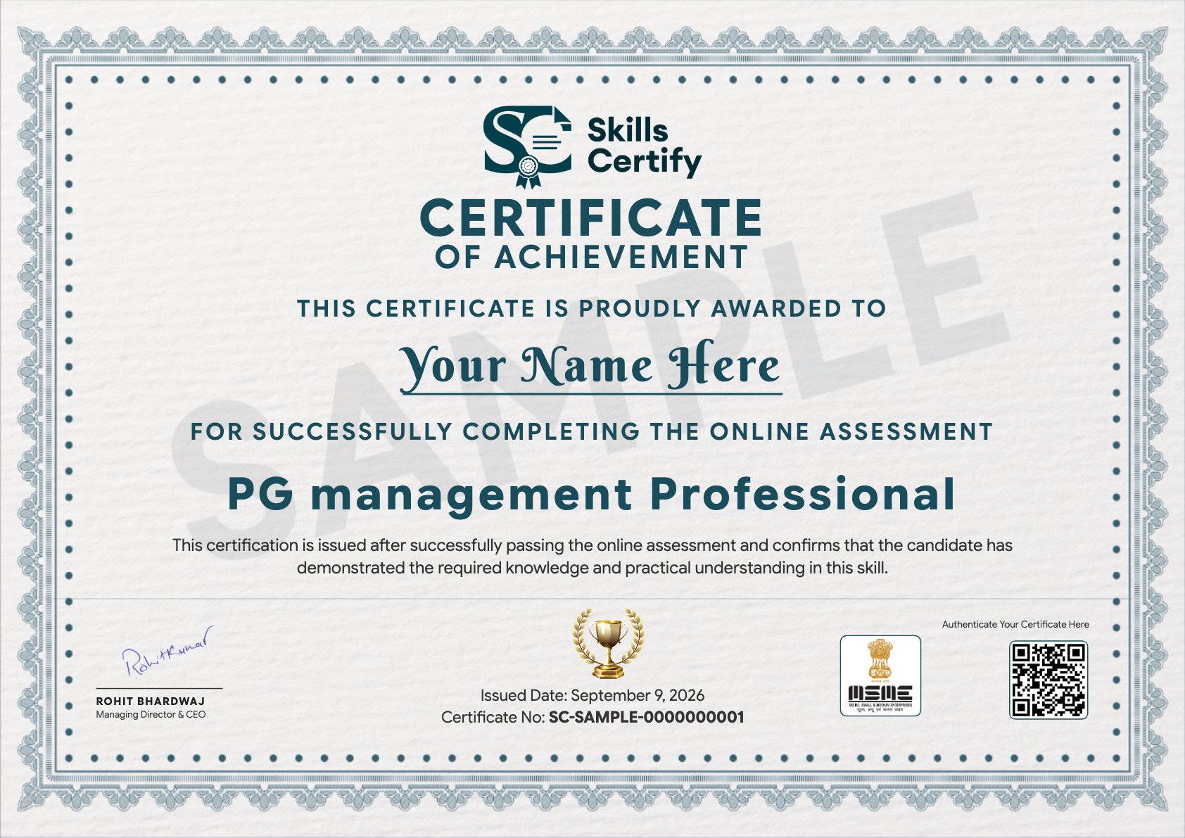 PG management Professional Certificate Sample
