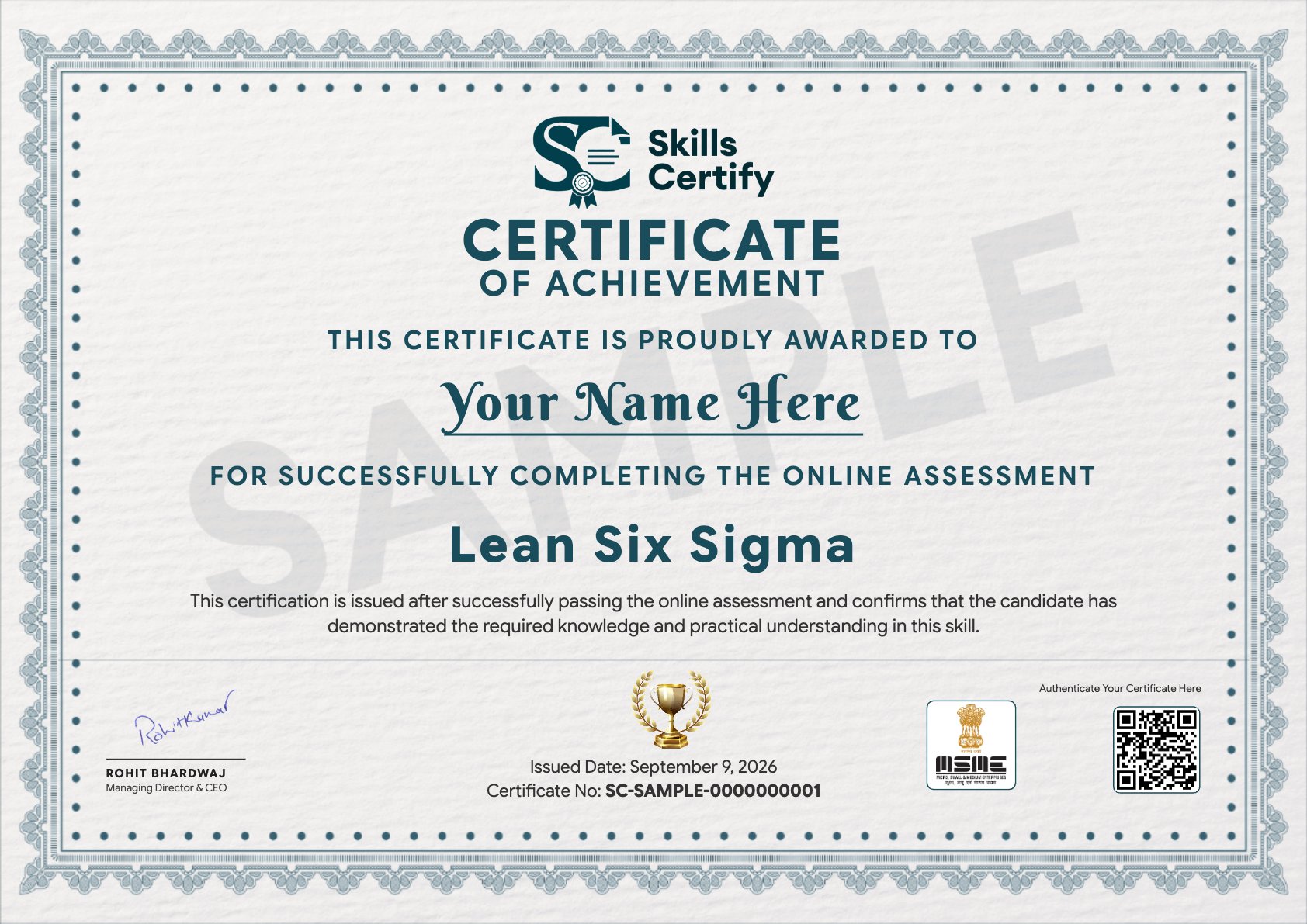 Lean Six Sigma Certificate Sample