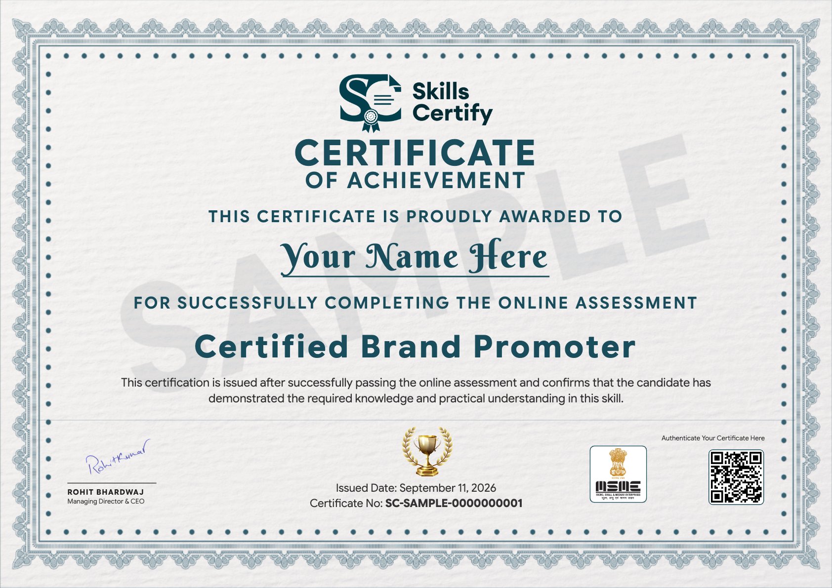 Certified Brand Promoter Certificate Sample