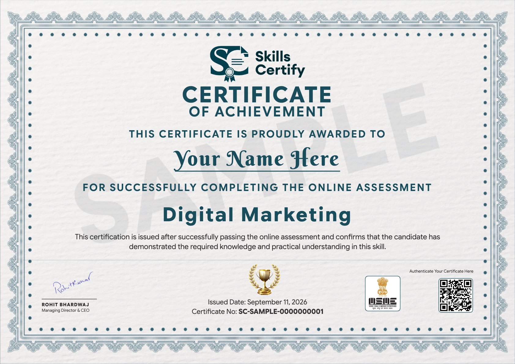 Digital Marketing Certificate Sample