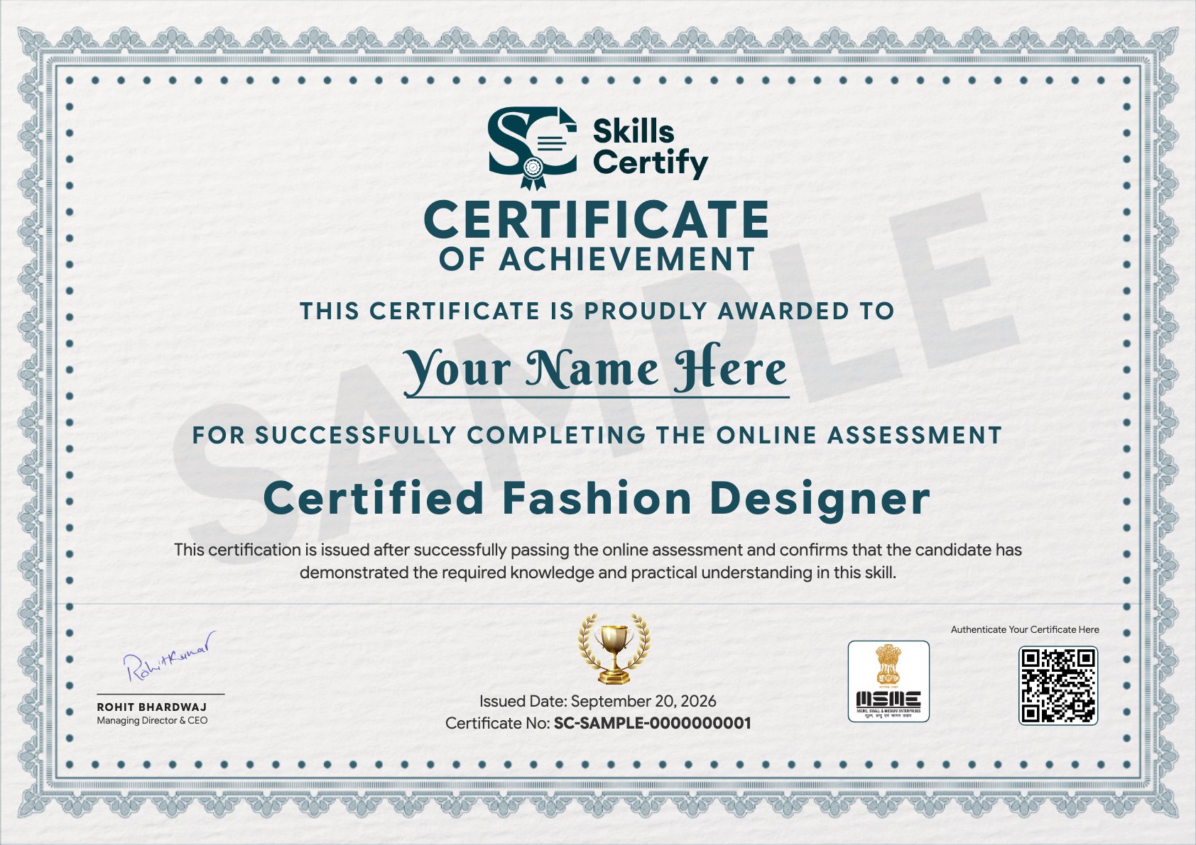 Certified Fashion Designer