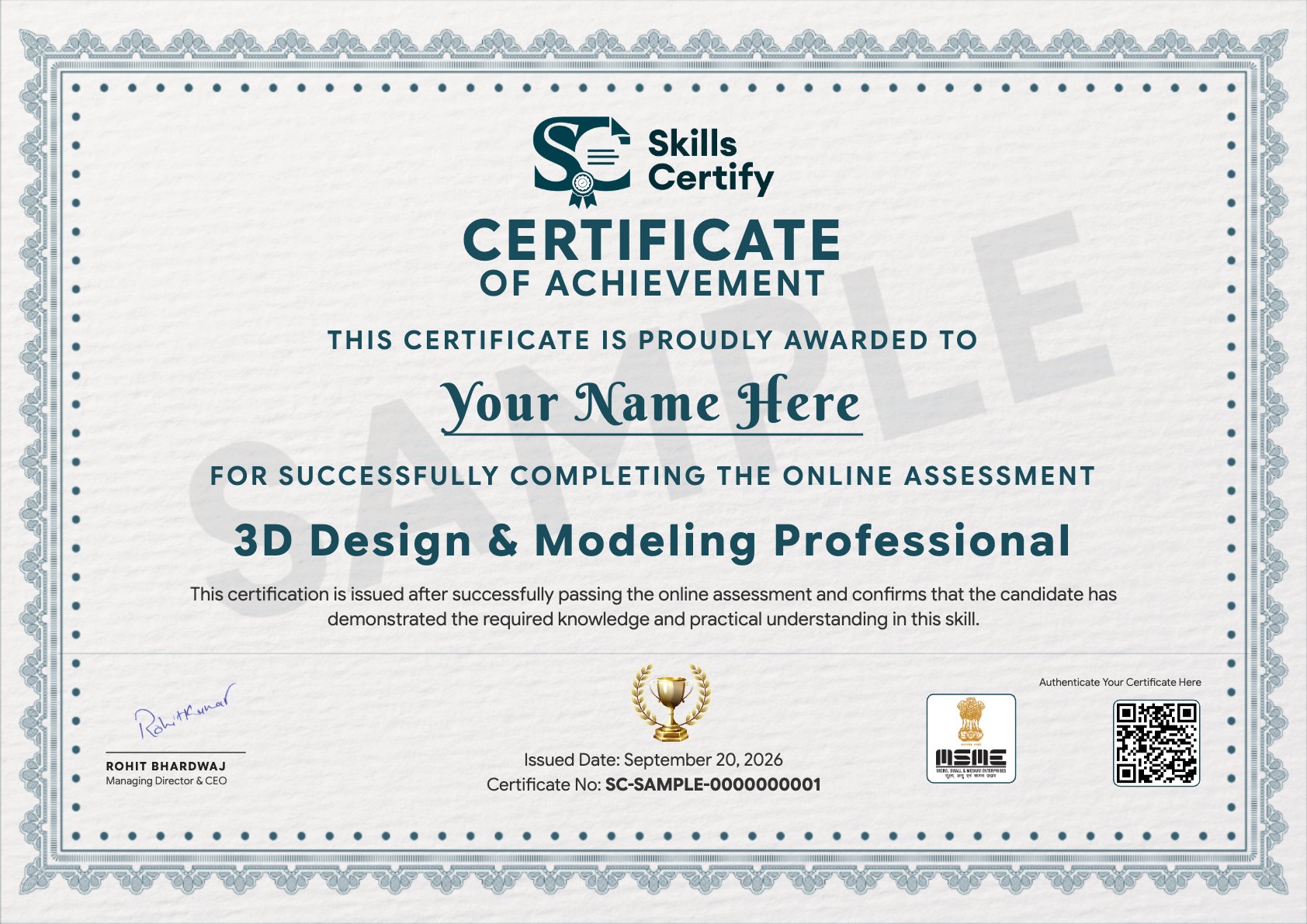 3D Design & Modeling Professional Certificate Sample