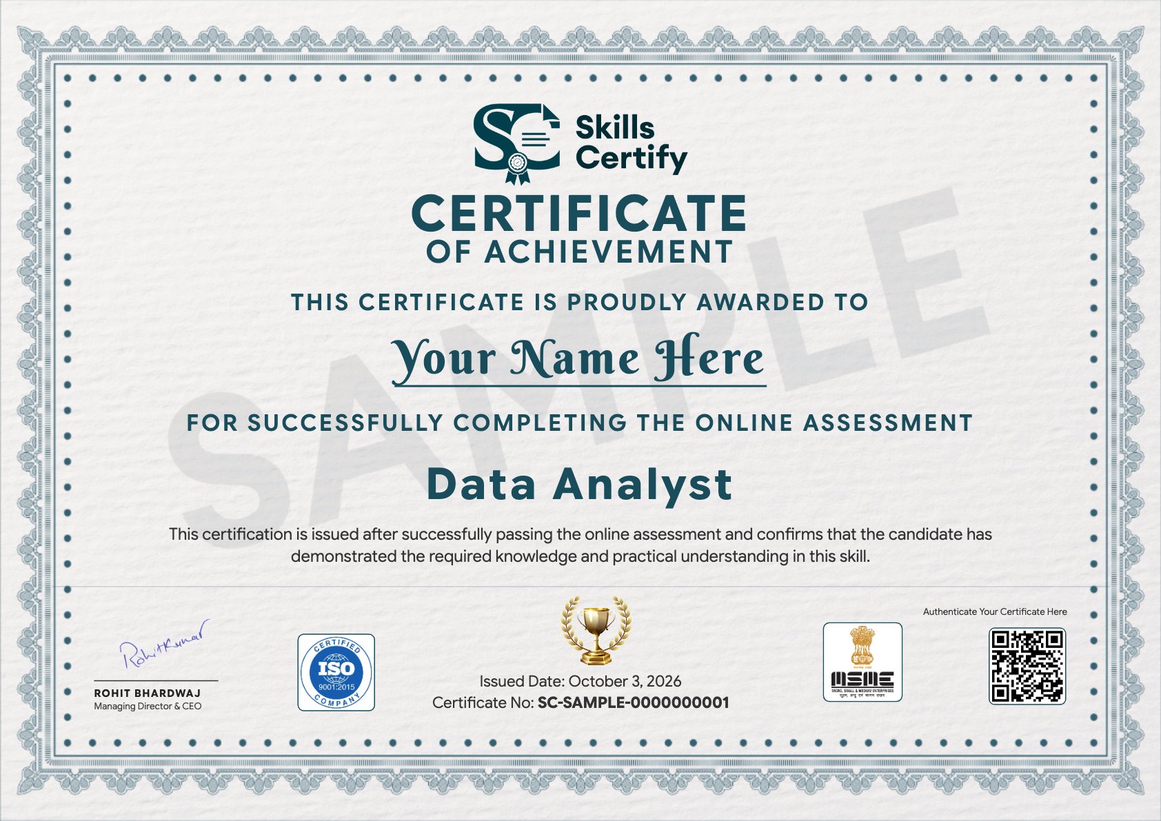 Data Analyst Certificate Sample