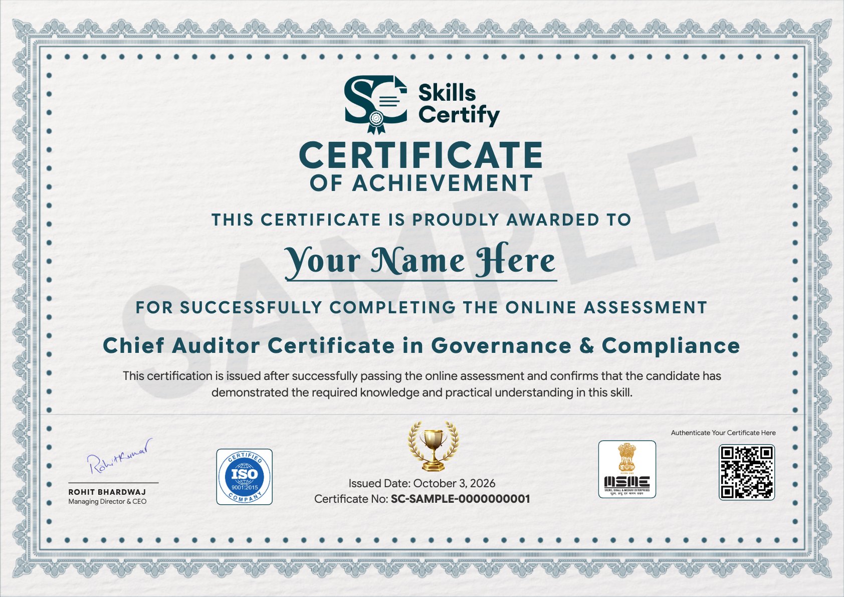 Chief Auditor Certificate in Governance & Compliance