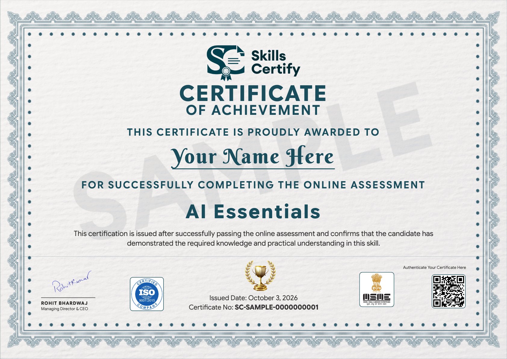 AI Essentials Certificate Sample