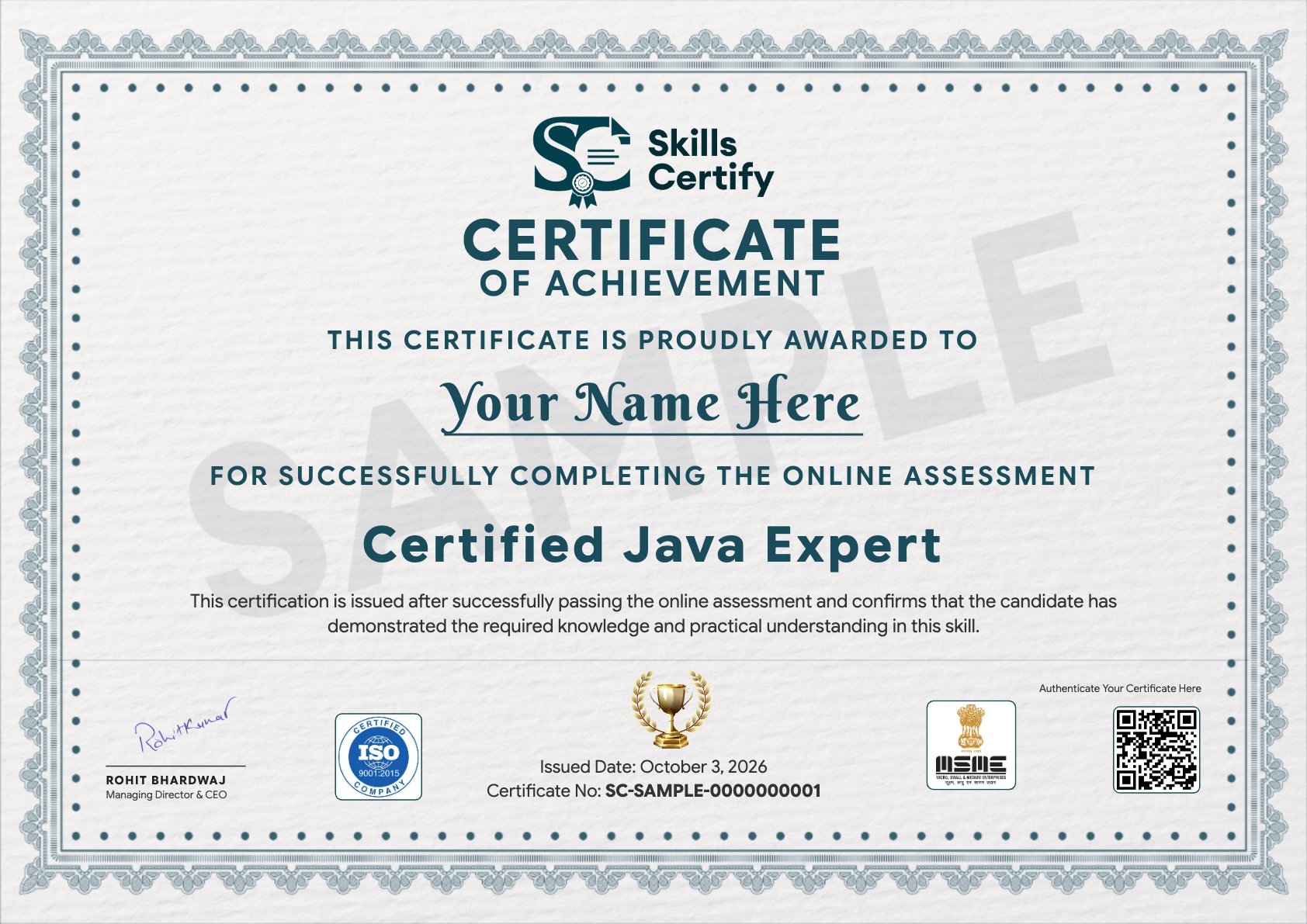 Certified Java Expert Certificate Sample