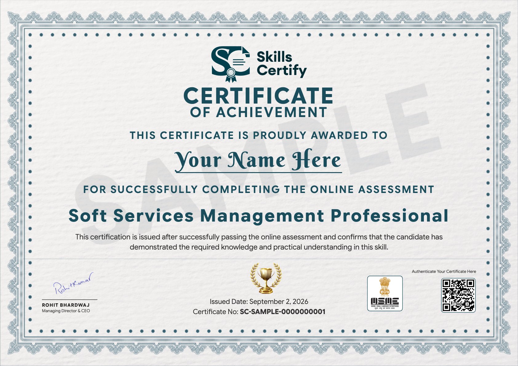 Soft Services Management Professional Certificate Sample