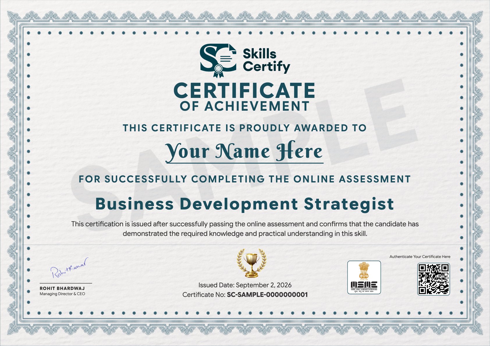 Business Development Strategist Certificate Sample