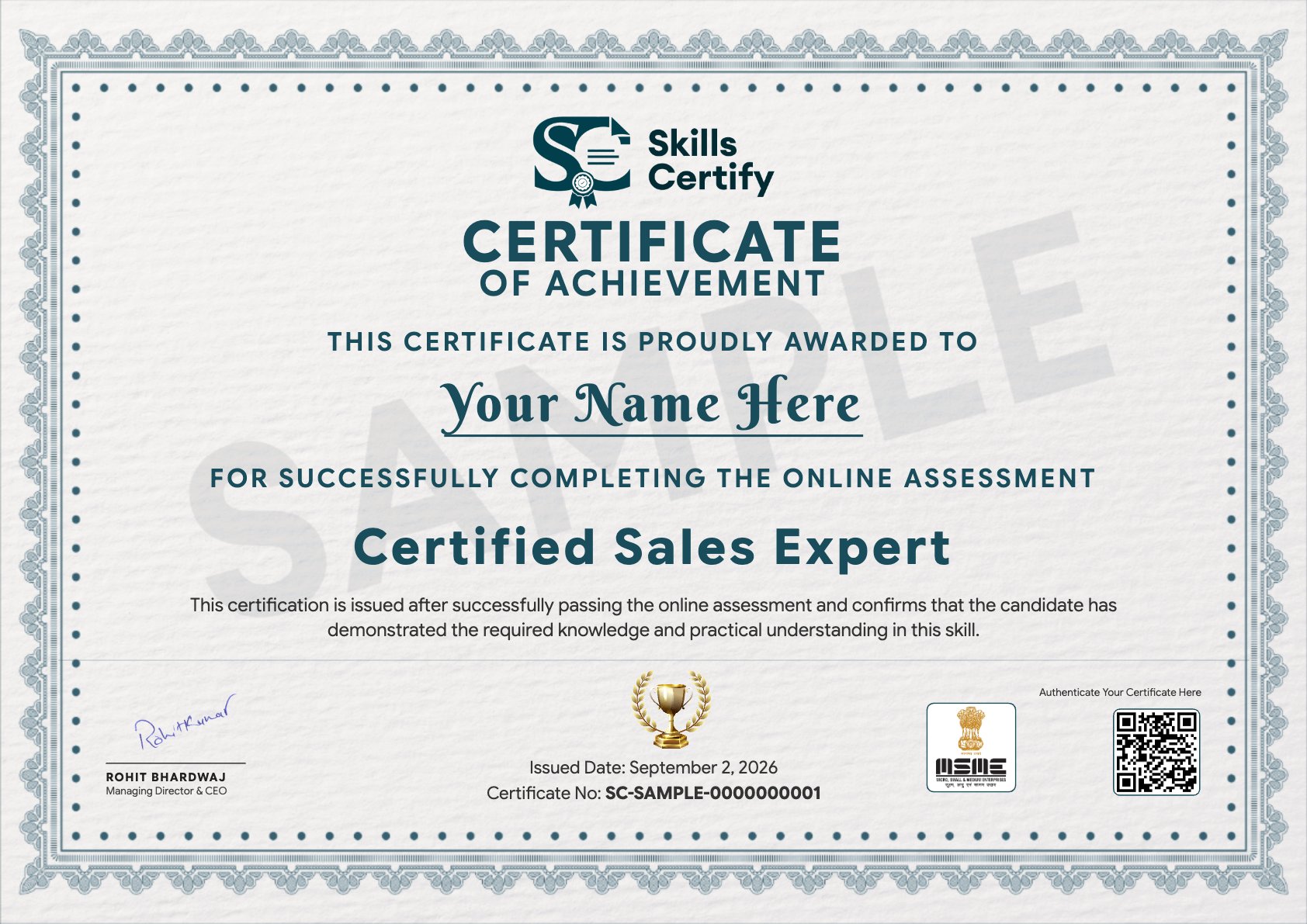 Certified Sales Expert Certificate Sample